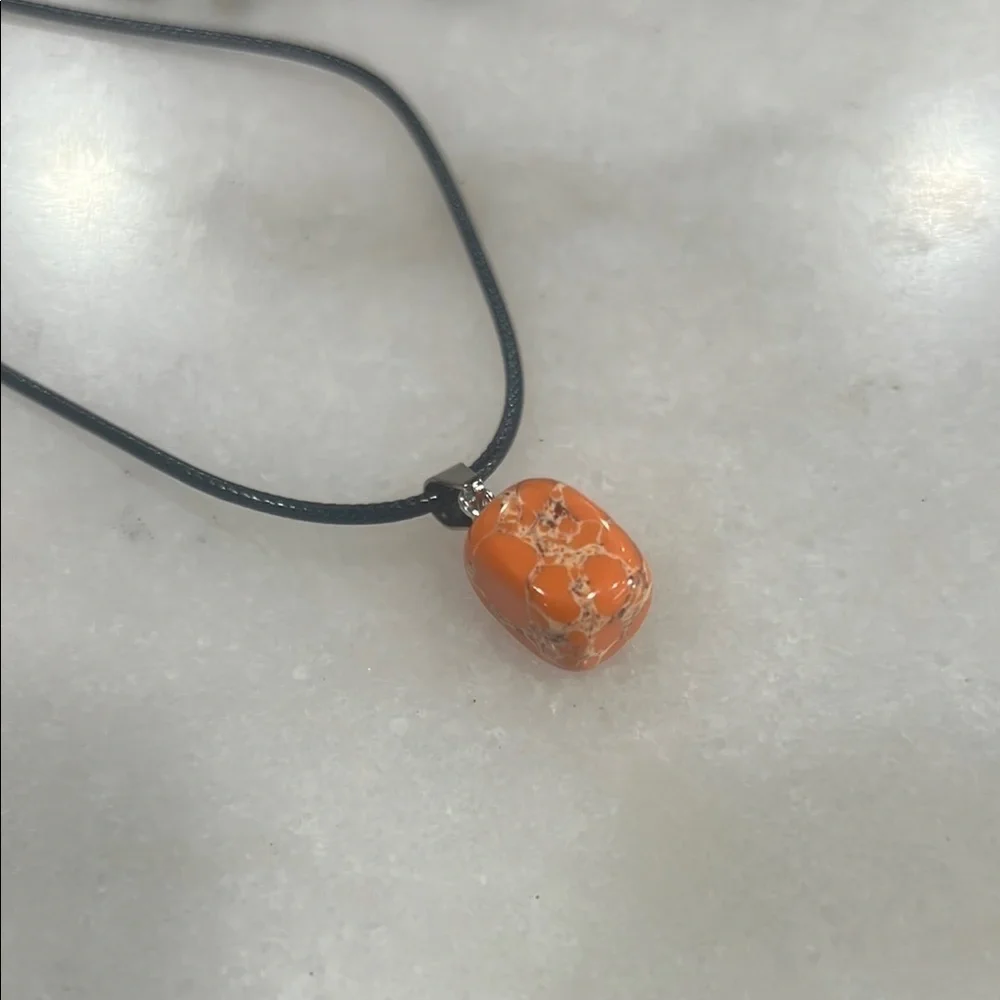 Orange Brecciated Jasper Jelly Bean Pendant Necklace